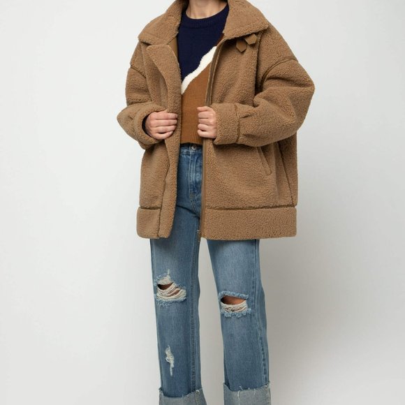 Black Sherpa Biker Jacket OAK + FORT - Picture 4 of 5